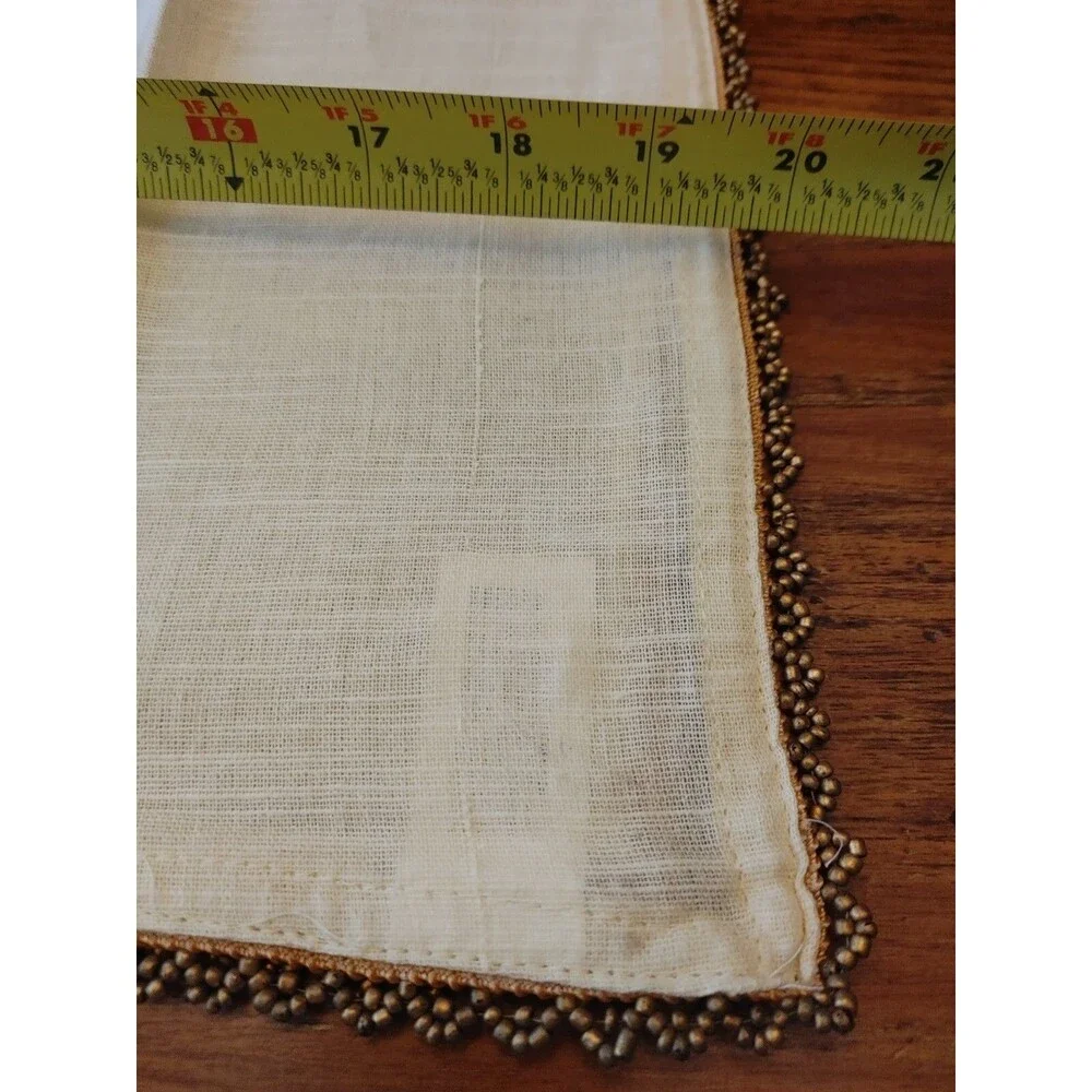 Pier 1 Imports 2pc (1 PAIR) Beaded Trim Napkins Tan Brown Edge LN
